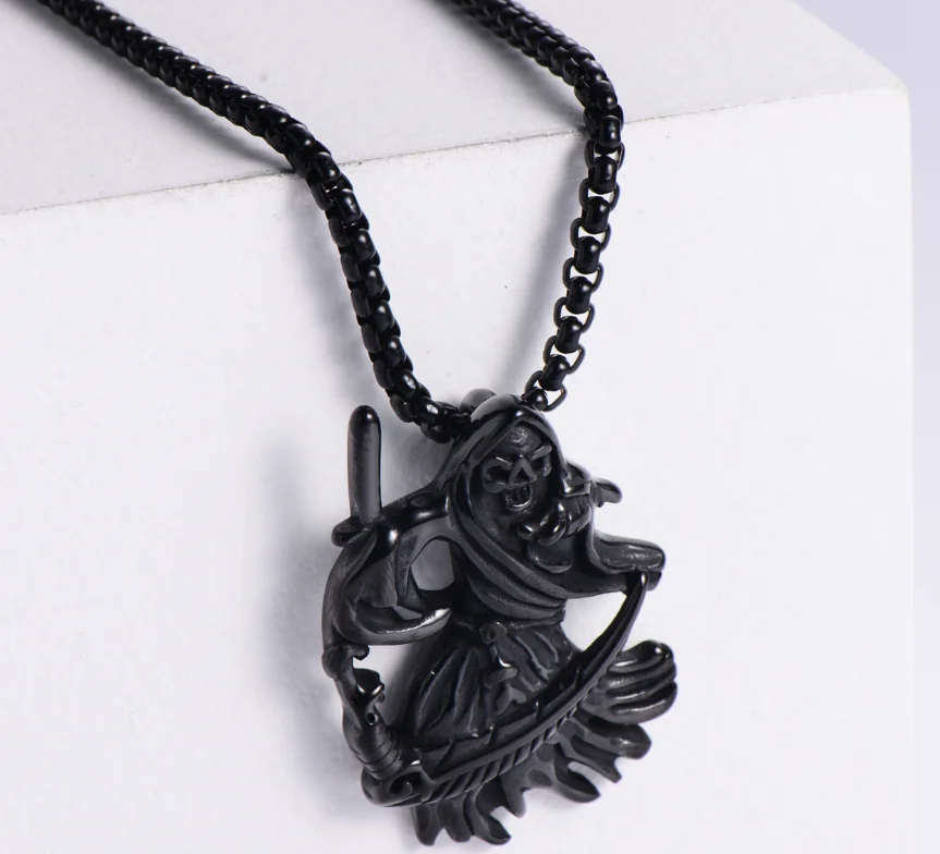 

ANGLANG Stainless Steel Santa Muerte Pendant Holy Death Unisex Pendant Jesus Hip Hop Pendant Chain Necklace Bling Party Jewelry