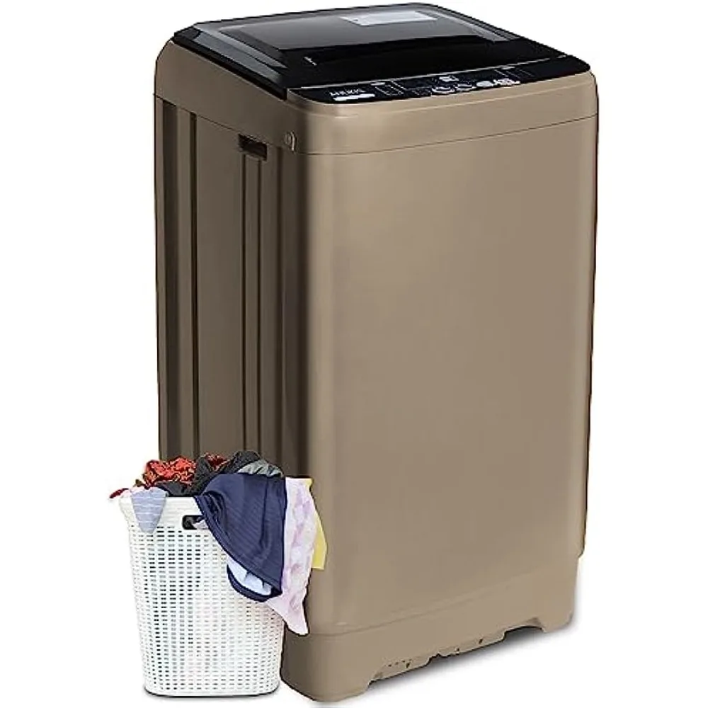 

13 lbs Capacity Compact Laundry Washer with Drain Pump 10 Wash Program & 8 Water Levels for Apartment, Dorm, RV, Gold