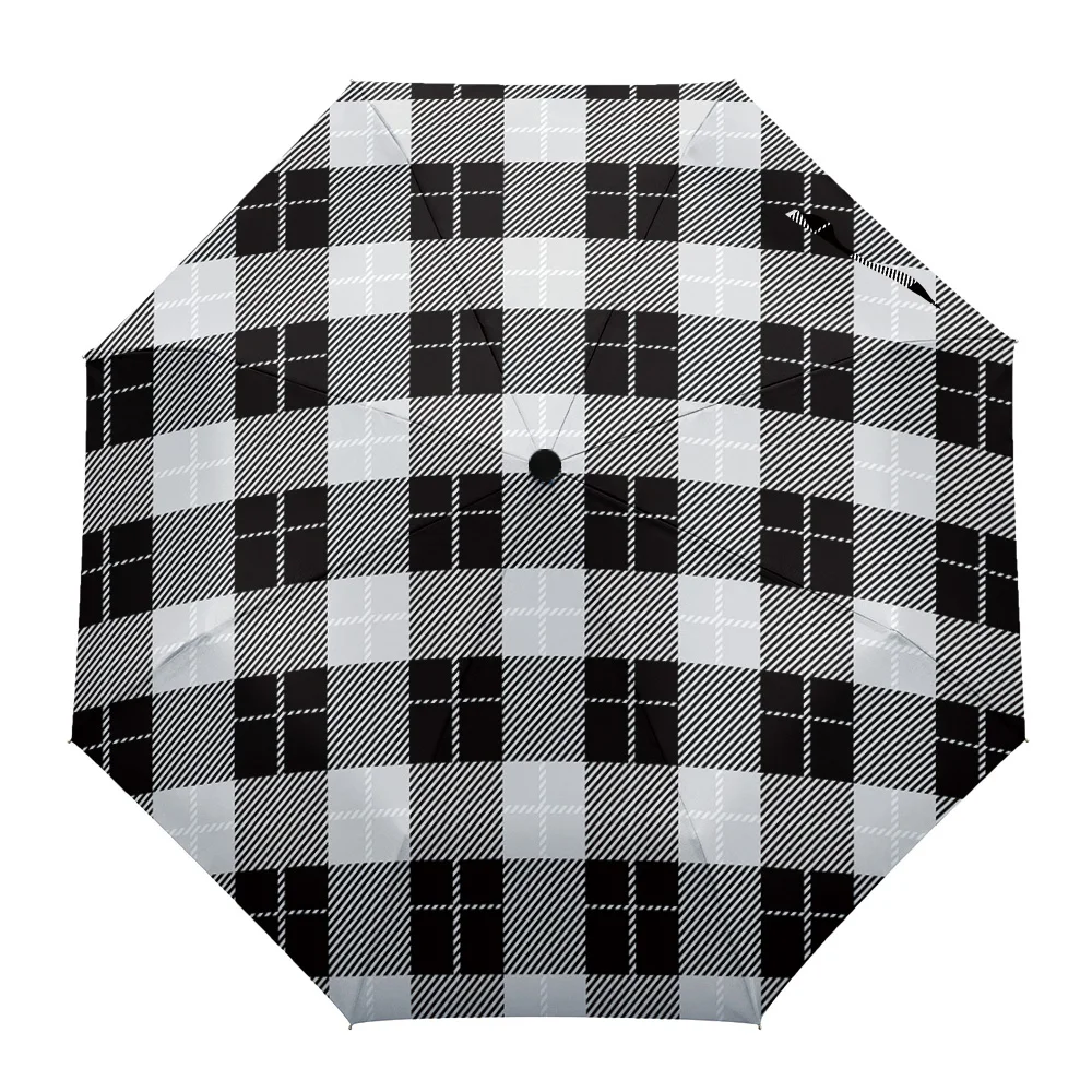 

Black And White Grid Windproof Umbrellas Travel Folding Umbrella for Female Male Eight Bone Automatic Printed Parasol