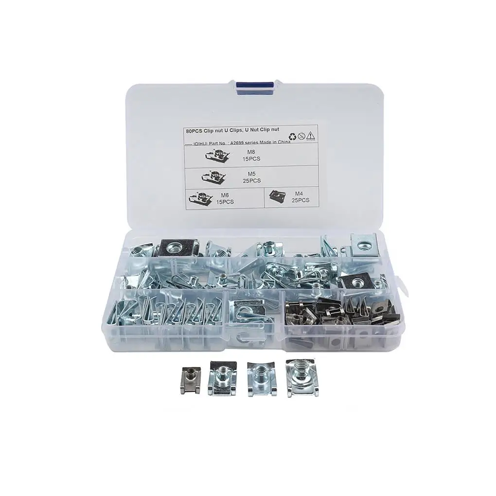 

80 шт., набор стандартных гаек, U-образная металлическая гайка, U-образная гайка с футляром для хранения, жесткие зажимы, удобная герметичная гайка для автомобиля