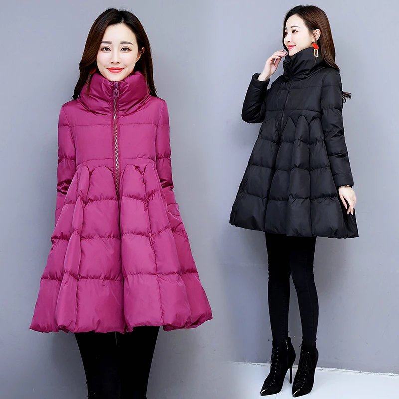 Winter Fall Women Stand Collar A Line Ruffled Thick Warm Black Green 3xl Sustans Padded Coat Parka , Woman Sweet Parkas Coats
