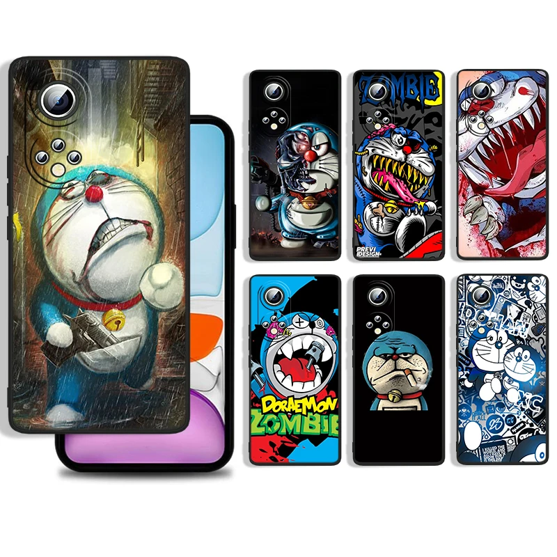 

Japanese Cute anime Doraemon Cover For Huawei P50 P40 P30 P20 Lite 5G Nova Plus 9 SE Pro 5T Y9S Y9 Prime Black Phone Case