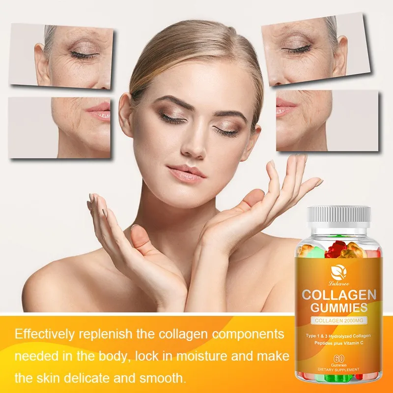 

Lukaree Collagen Gummies for Whitening Anti Aging Support Hair Growth Nails Health Dietary Vitamins Supplement Boosts Energy