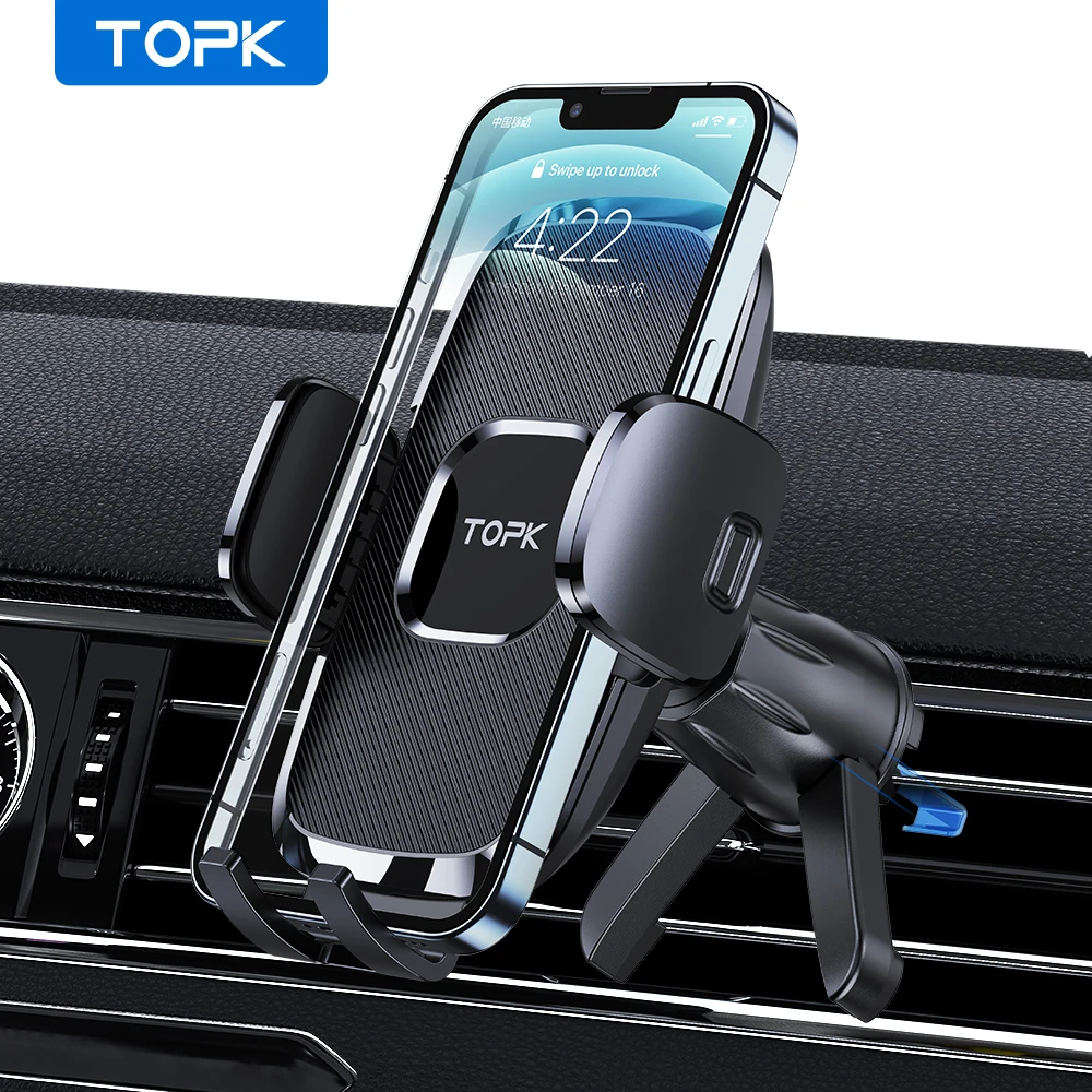 

TOPK D35-S Car Phone Holder Air Vent Clip Hook Mount Cell Stand For iPhone 14 13 12 11 Pro Max Xiaomi Huawei Samsung