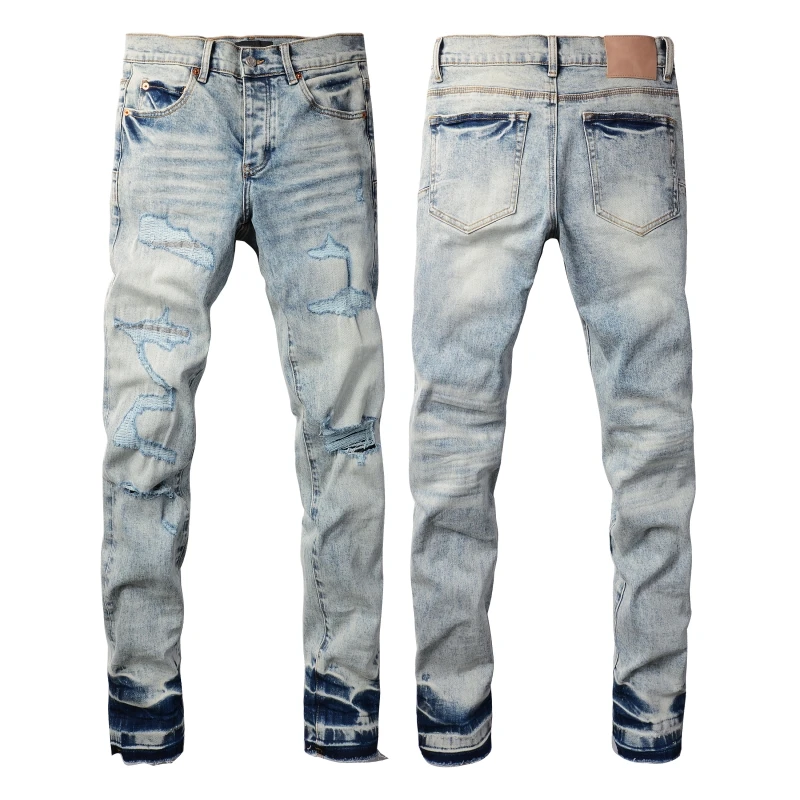 Мужские джинсы 2024ss High Street American Purple с потертыми нашивками новые модные узкие