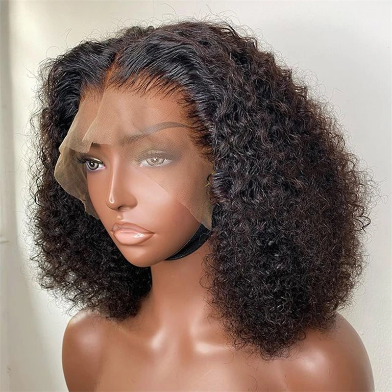 

Short Bob Curly Wig Lace Front Wig With BabyHair Kinky Wig For Black Women Heat Resistant Bleached Knots Synthetic Daily Cosplay