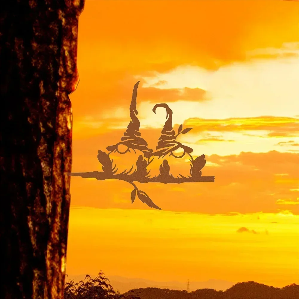 1 шт. металлическая ветка с 2 гномами и грибами — изящайте свои зоны на открытом