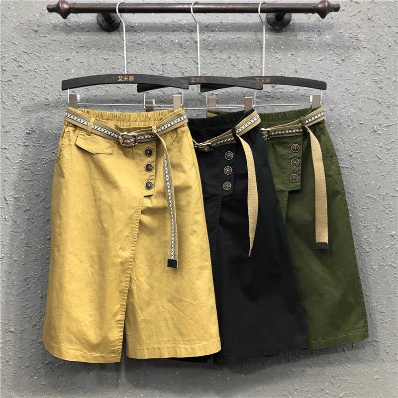 Fashion Skirt Women's New Korean Spring Summer 2022 High Waist and Slim A-line Skirt Khaki Coffee Solid