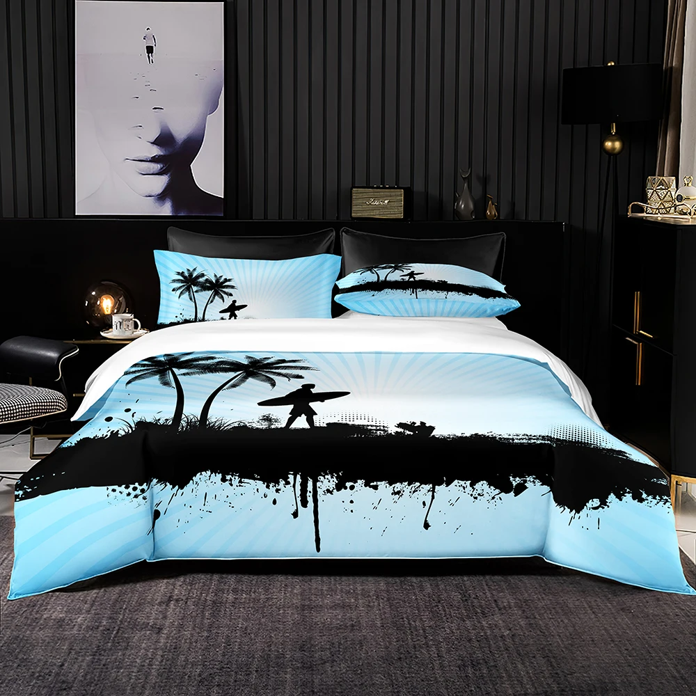 

Комплект постельного белья с изображением голубого неба и реки, пододеяльник с абстрактным принтом и наволочка, черное дерево и отражение д...
