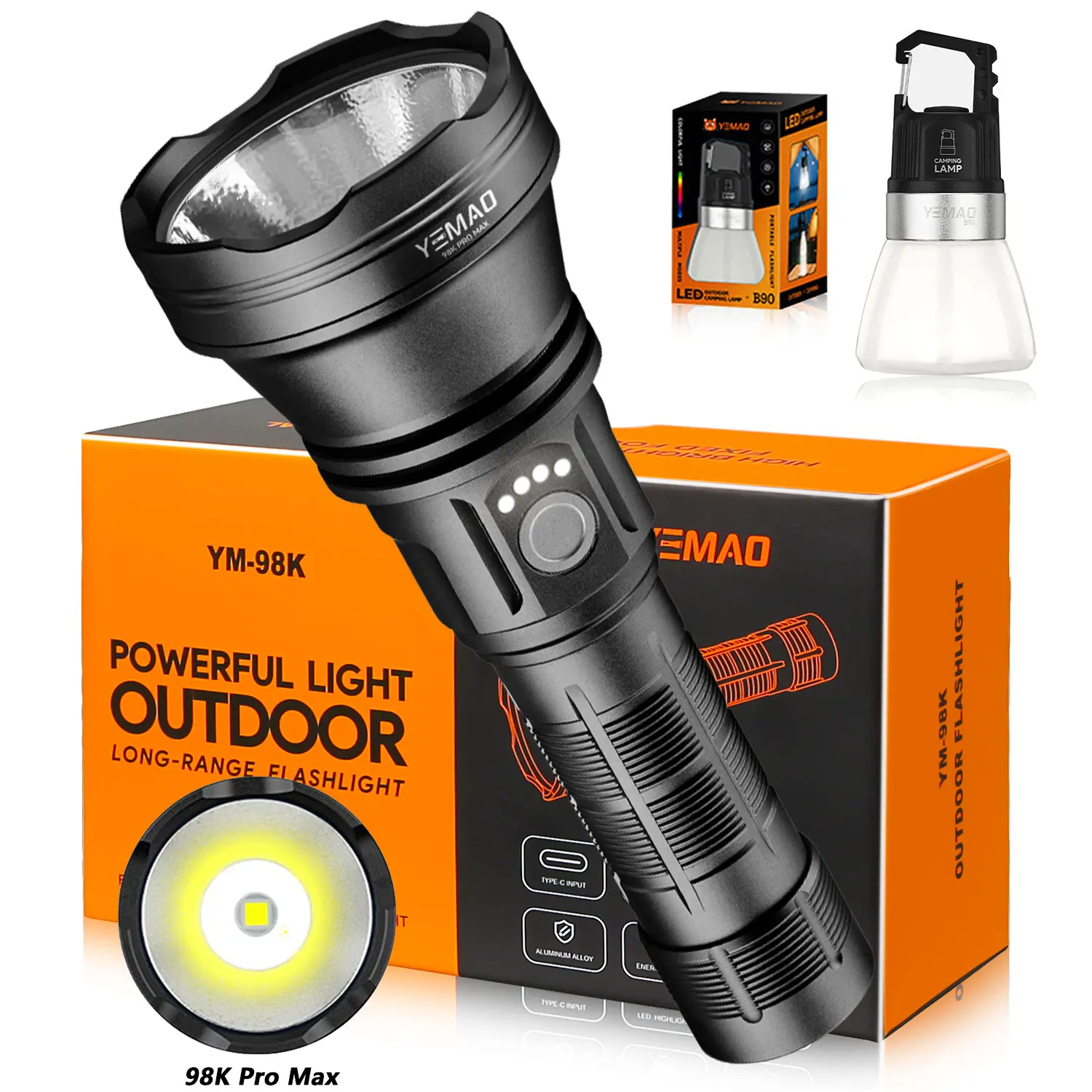 YEMAO Сверхмощный перезаряжаемый фонарь из алюминия