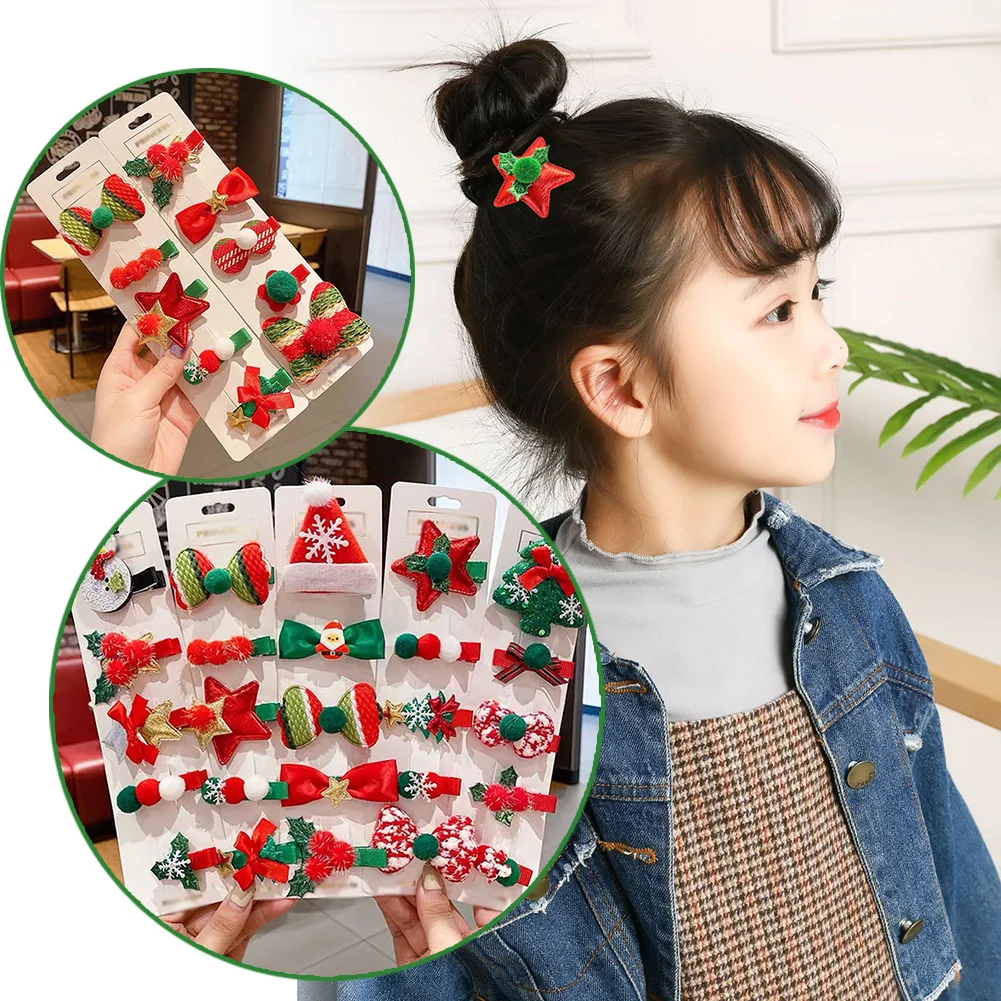 

5pcs Children Hair Pin Christmas Decoration Hair Clips Full Fabric Bang Side Clip Baby Headwear Girls Kids Hair Accessories