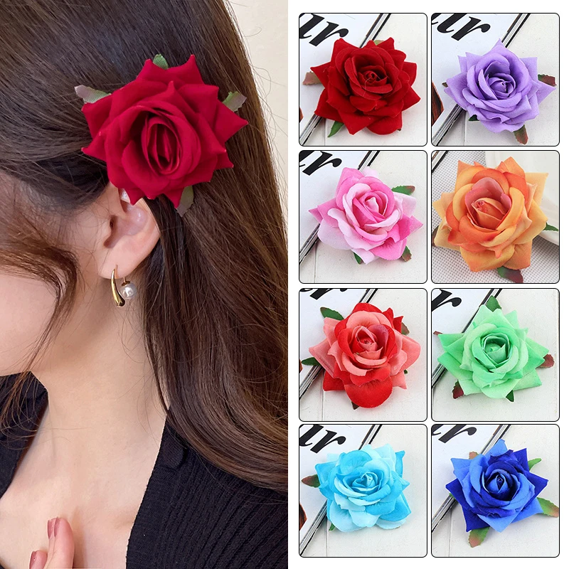 

Women Rose Flower Hair Clip Solid Corsage Headwear Hair Accessories Girls Party Festival Brooch Women Hairpin Wedding Headdress