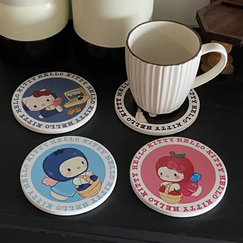 Sanrio Hello Kitty Мультяшные керамические впитывающие подставки фрукты Кот круговая