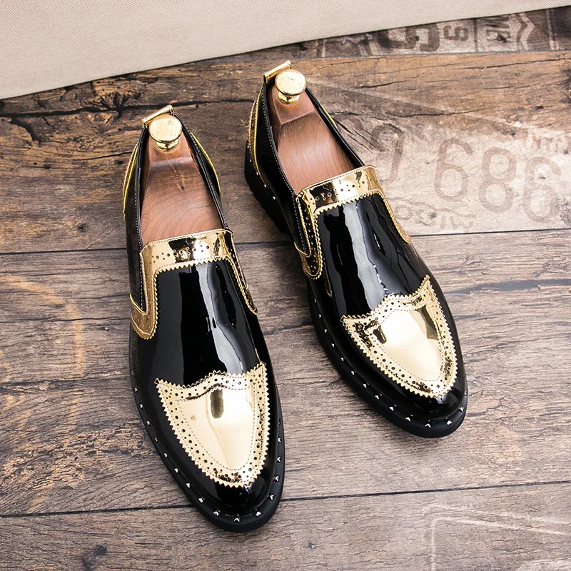 

2022 new Spring leather shoes Gold Bright leather oxford shoes for men luxury brogues mens formal comfortable moccasin men shoes