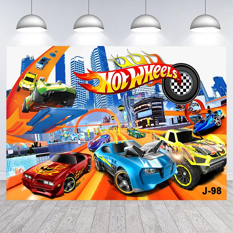 

Racing Car Backdrop Hot Wheels Wild Racer Runway Boy 1st Birthday Party Custom Photography Background Photo Booth Decor Supplies