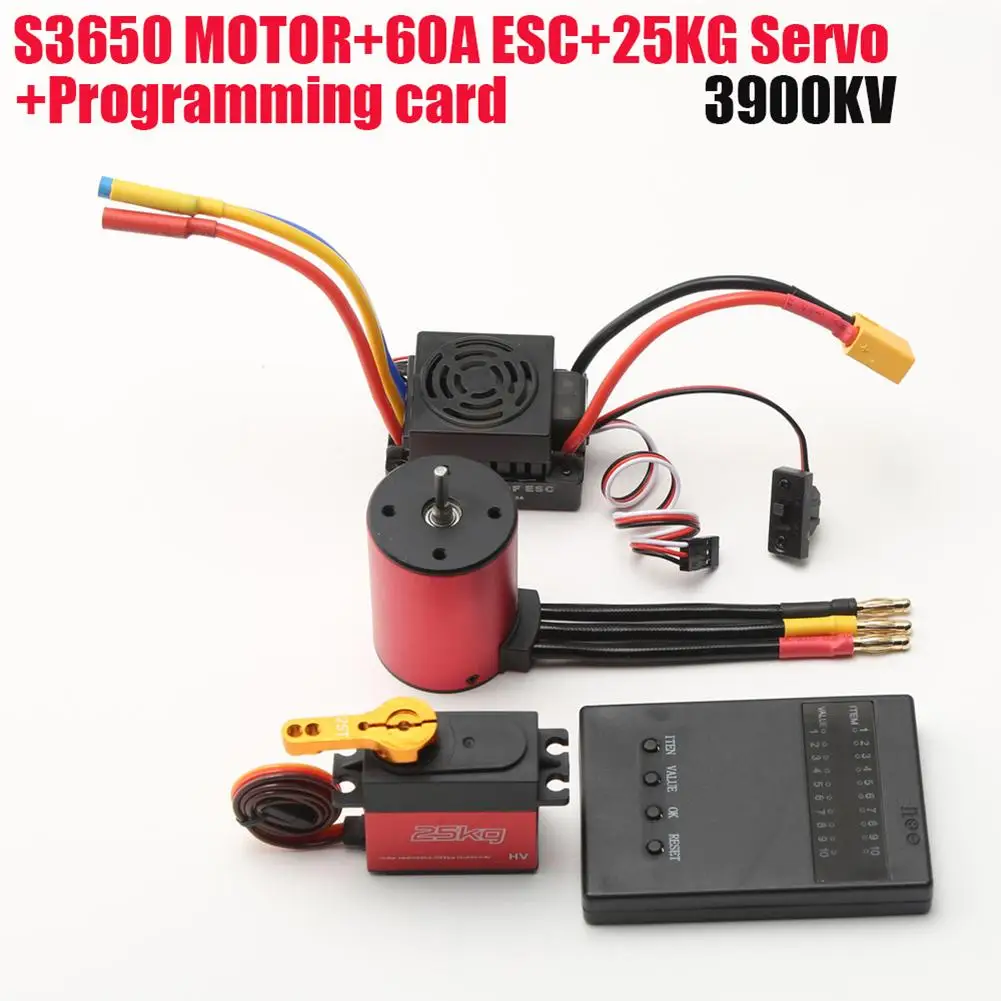 

Waterproof 3650 Brushless S3650 Motor 2300kv/3100kv/3900kv/4300kv With 60a Esc Xt60 Plug With 25kg Servo Programming Heat Sink