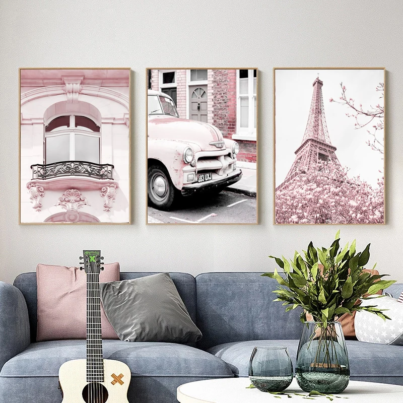 Настенный постер с изображением розового пиона башни Парижа римских окон