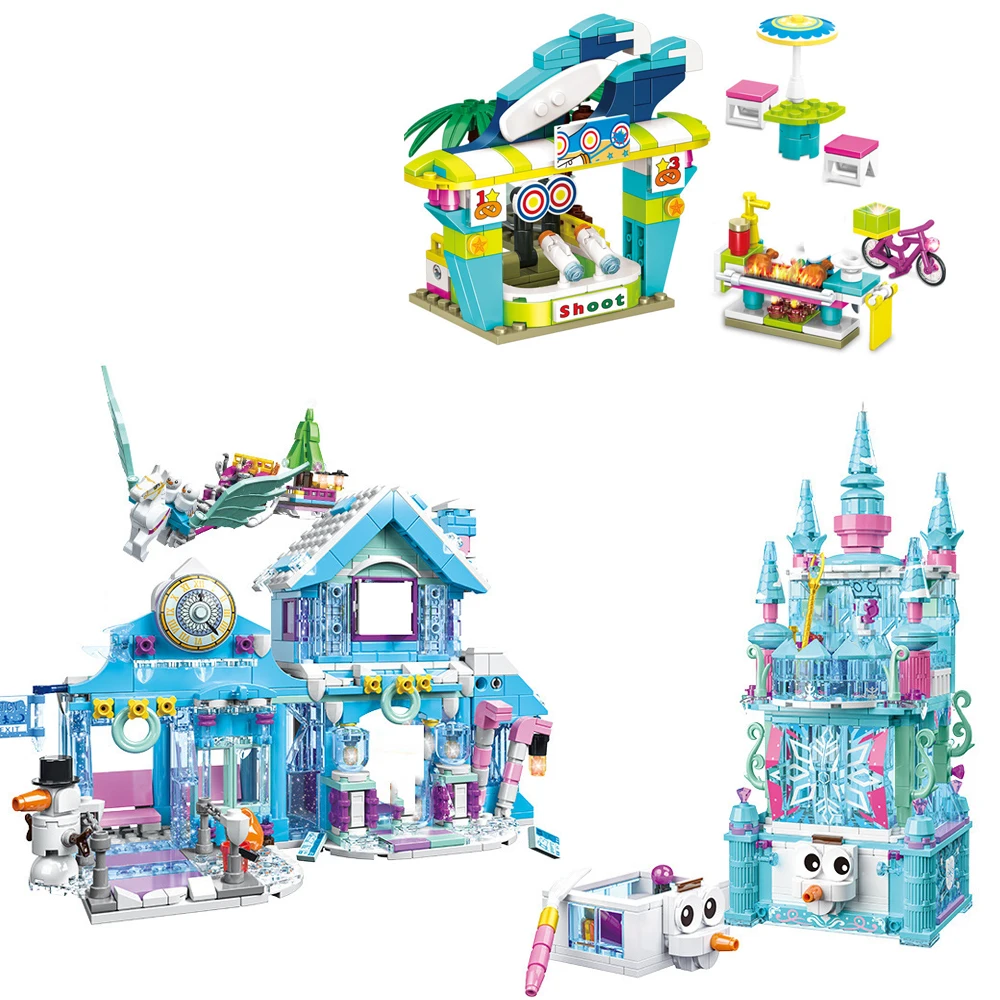 Disney Building blocks Friends Series Ice Princess Car Station Girl Series Children Educational Assembled Toys Gift For Children