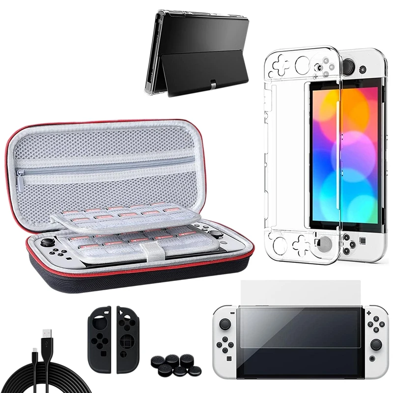 

For Nintendo Switch OLED 14 In 1 Carry Case, Clear Cover Screen Protector
