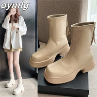 thick soled mid tube thin womens boots 2022 new autumn thin section rear zipper chelsea square toe short boots with cotton