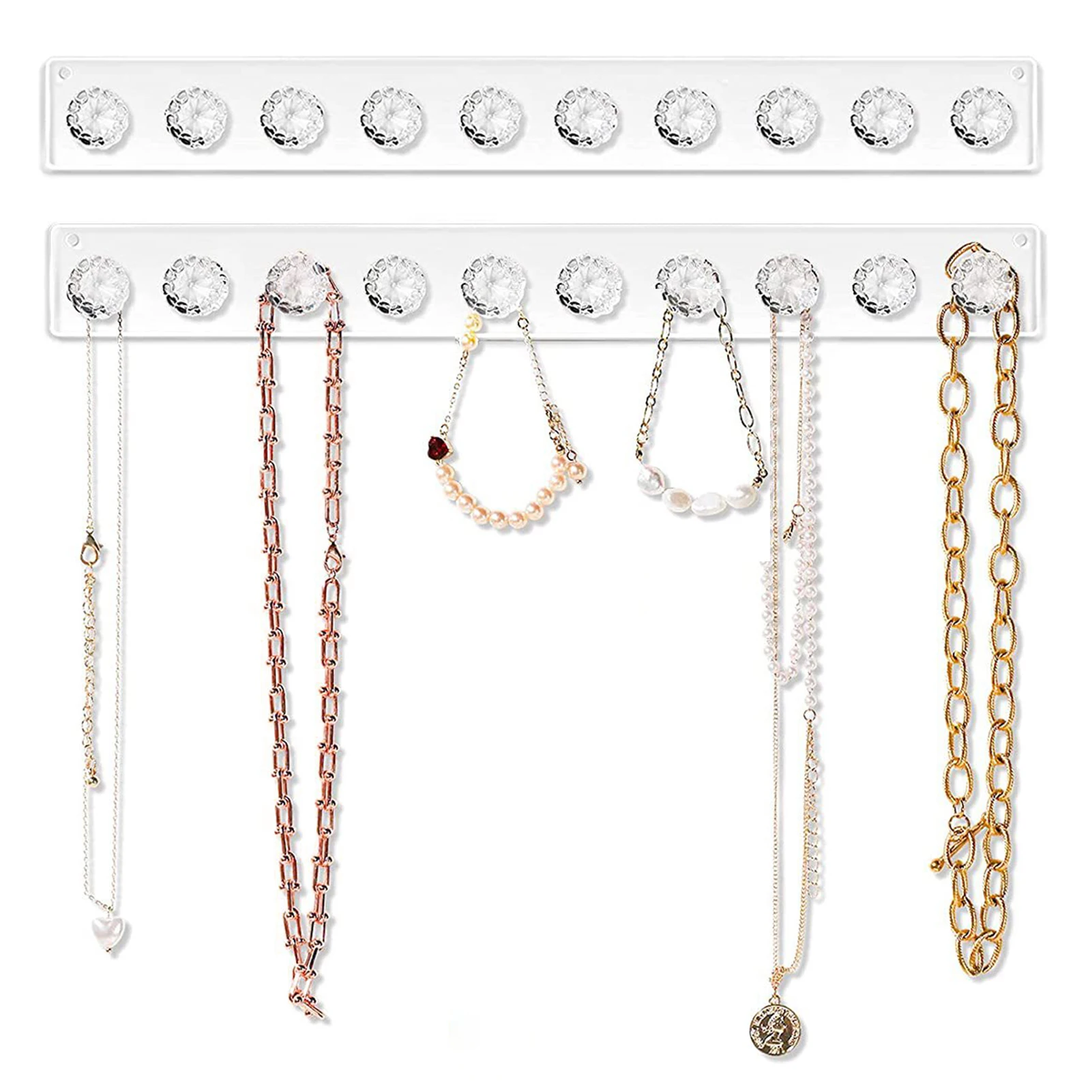 

Acrylic Necklace Holder Mark-Free Wall-Mounted Home Jewelry Organizer With 10 Hooks Wall Hang Sticker Adhesive Jewelry Holder