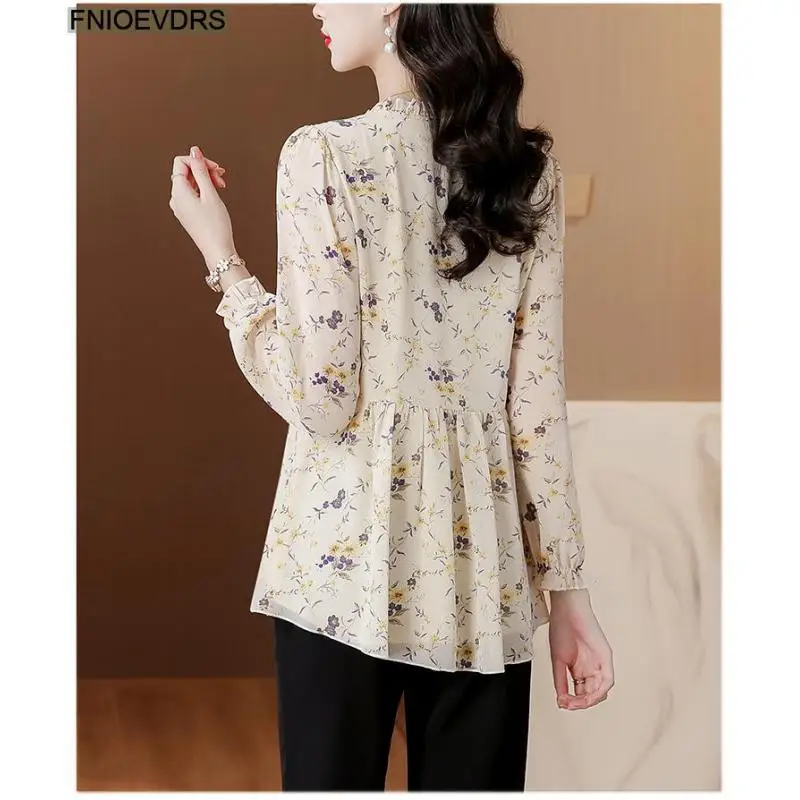 Женская винтажная туника на пуговицах фиолетовая блузка с длинным рукавом и