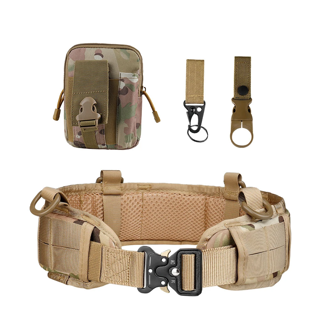 Men's Tactical Battle Belt Molle Set Inner Outer Waist Belt with Phone Tool Bag Hiking Quick Release Nylon Webbing Rigger Belts