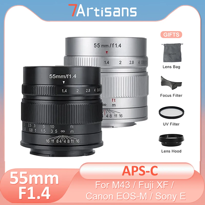 

7artisans 7artisans 55 мм F1.4 MF с большой апертурой, портретный основной объектив, совместимый с Fuji XF Canon EOS-M Sony E Micro 4/3 Mount