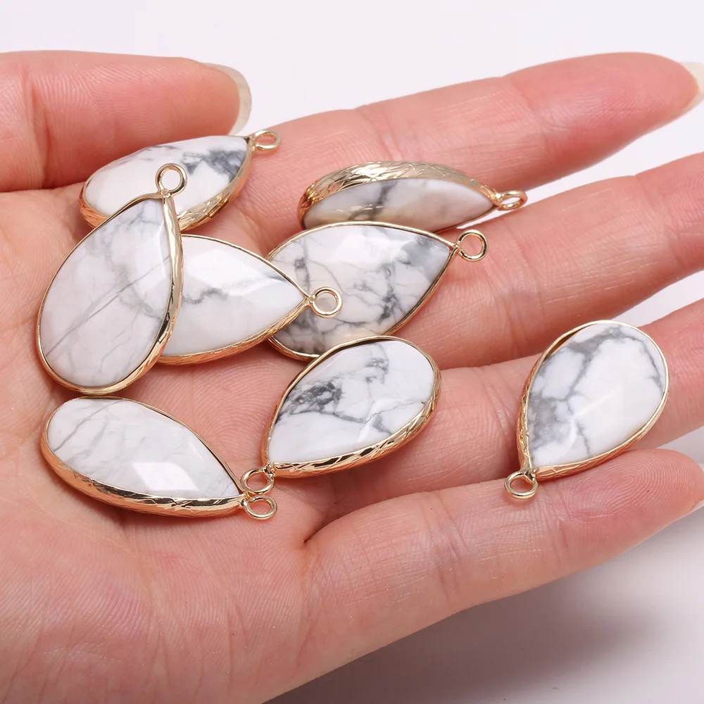 

2pcs Natural Stone Pendant Water Drop Shape Faceted White Turquoises for Jewelry Making Necklace Accessories Size 16x30mm