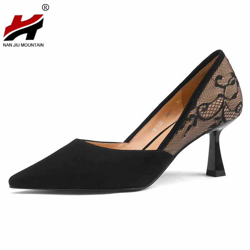 2022 г. тонкие туфли на шнуровке женские пикантные черные высоком каблуке с острым