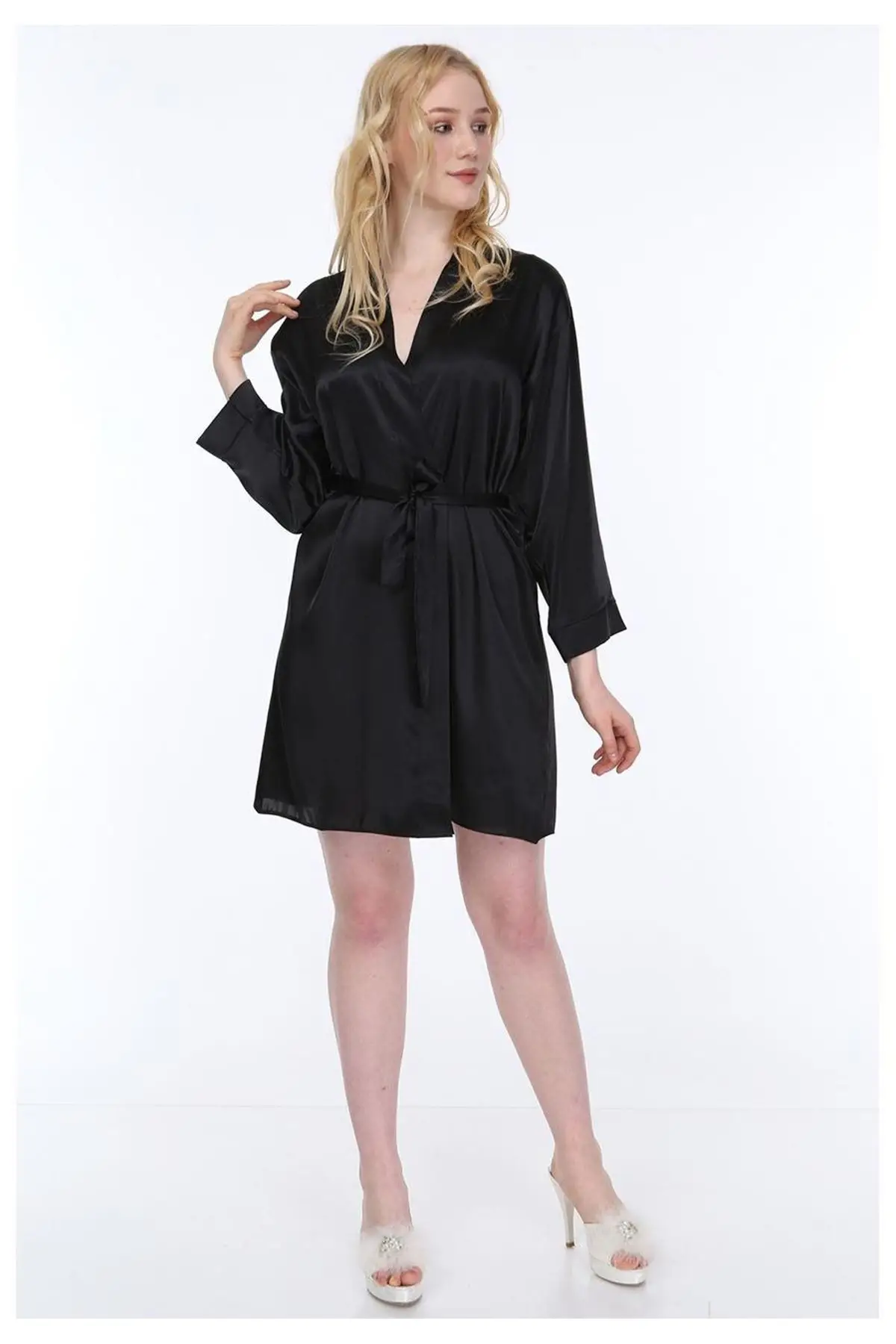

Dressing Gown Short Straight Satin Fashion Robe Robe Robe Sexy Peignoir Kimono Bride Sleepwear Night Gown