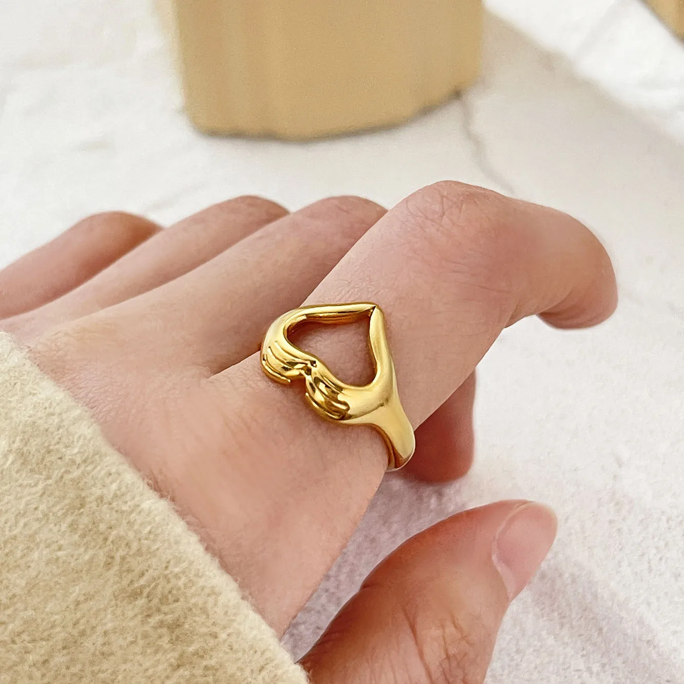 

Minimalist Love Heart Rings for Women Stainless Steel Gold Plated Hollow Heart Ring Wedding Engagement Statement Jewelry