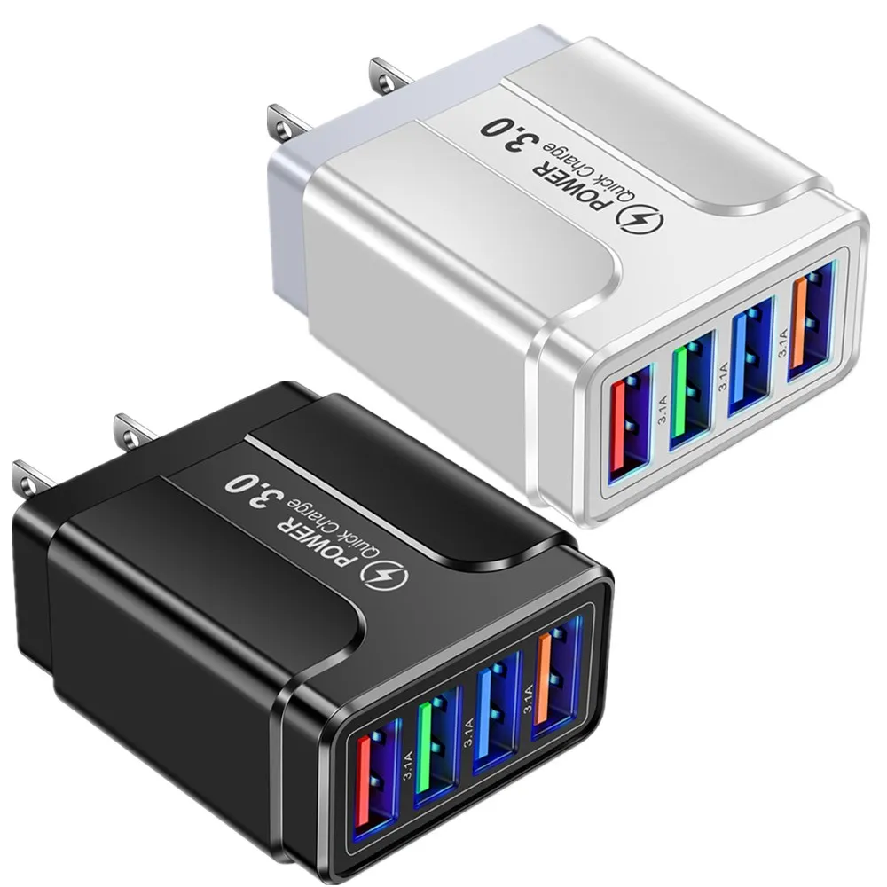 

200pcs 4 USb Ports 3.1A 20W Fast Charging Eu US Ac Home Travel Wall Charger Power Adapters For Iphone Samsung htc xiaomi