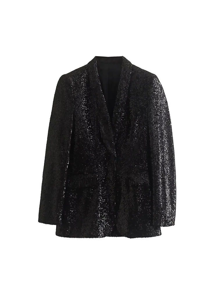 

Женский блейзер на одной пуговице, облегающий блейзер с блестками и орнаментом, винтажная женская верхняя одежда с длинным рукавом, шикарны...