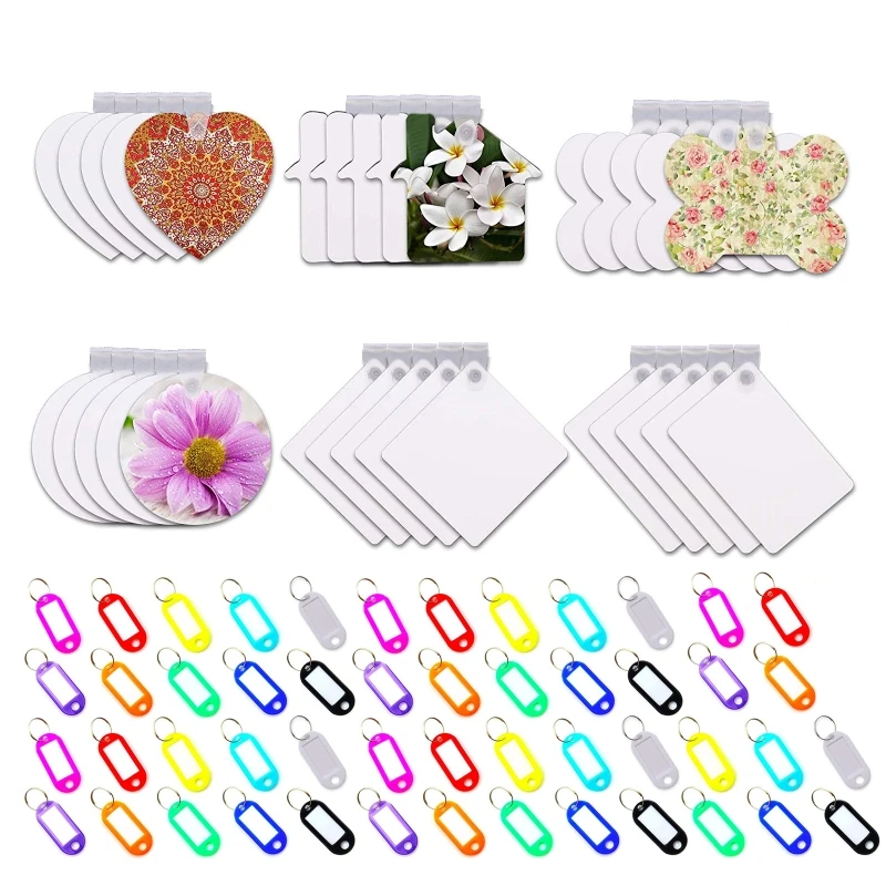 

80Pcs Sublimation Blank Keychain and Tags Double Sides Heat Transfer Keychain MDF Blank Board for KEY Ring for DIY Craft