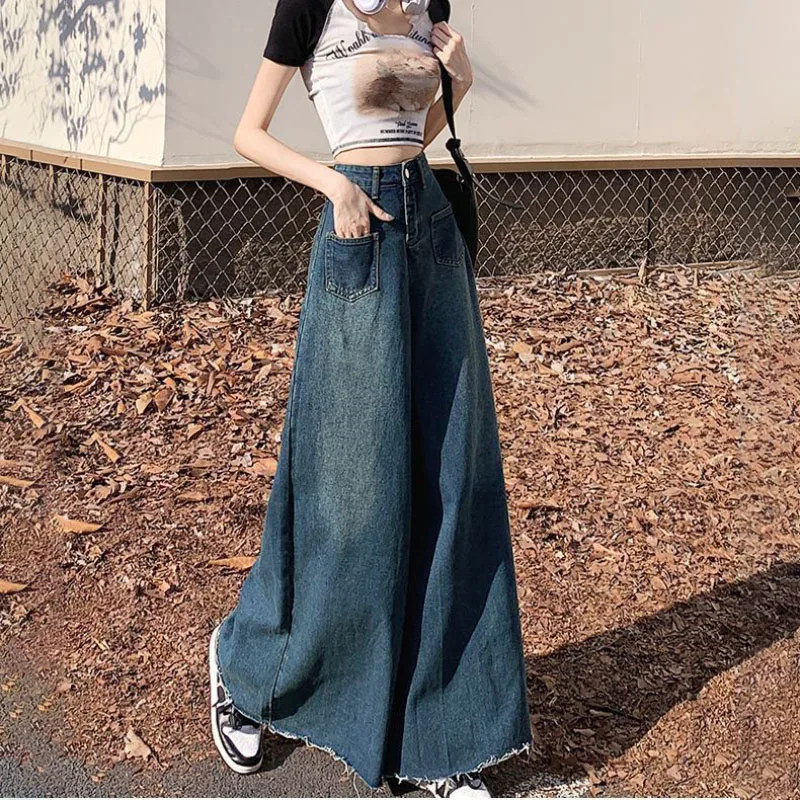 Женские расклешенные джинсы с высокой талией весна-осень 202 новые свободные