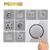 pssrise g11 eu uk fr standard power socket wall switch tv tel usb outlet grey tempered glass panel switch for light fan doorbell