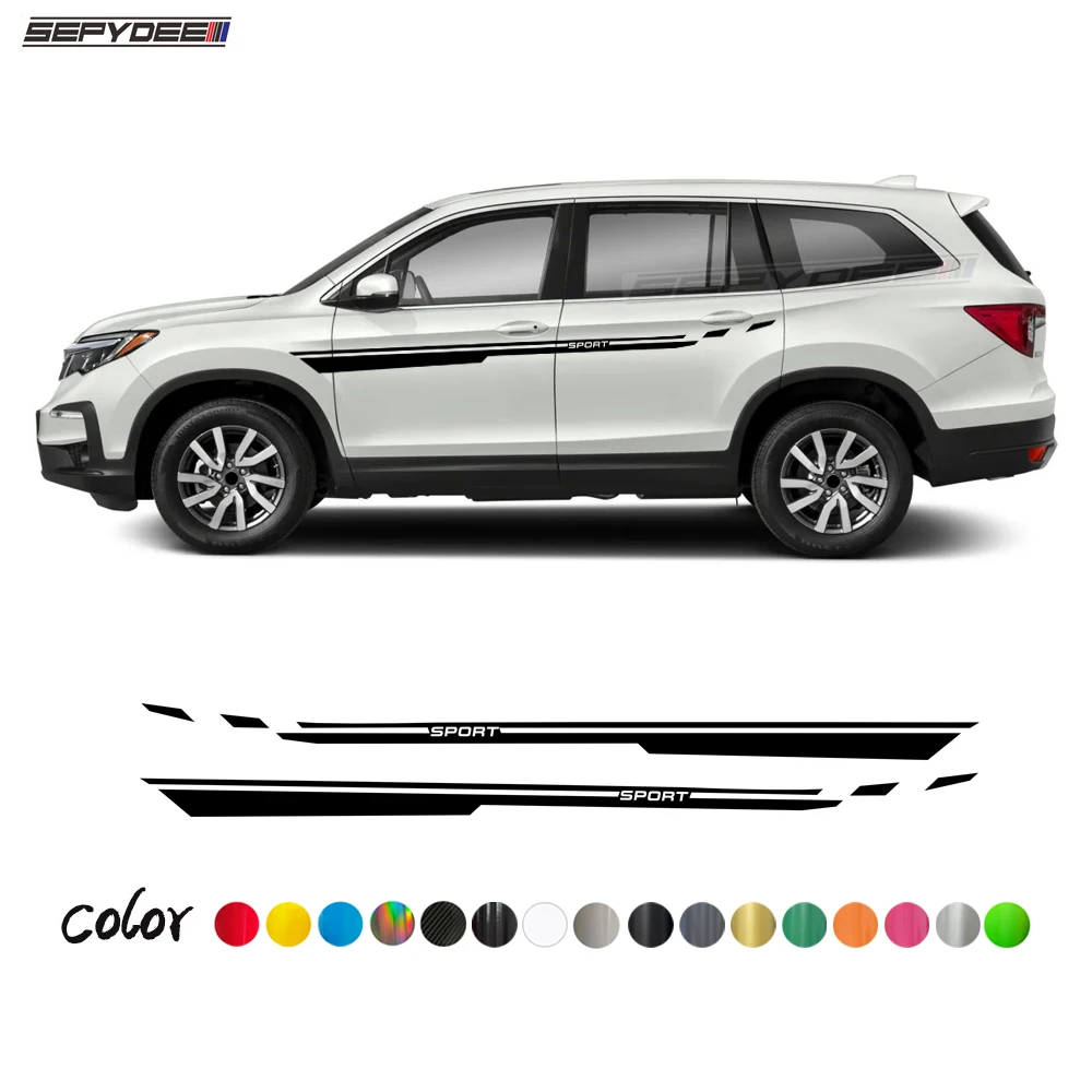 

2Pcs Car Door Waist Line Stickers for Honda Pilot Racing Sport Auto Body Lattices Stripe Graphic Vinyl Decal Car Accessories
