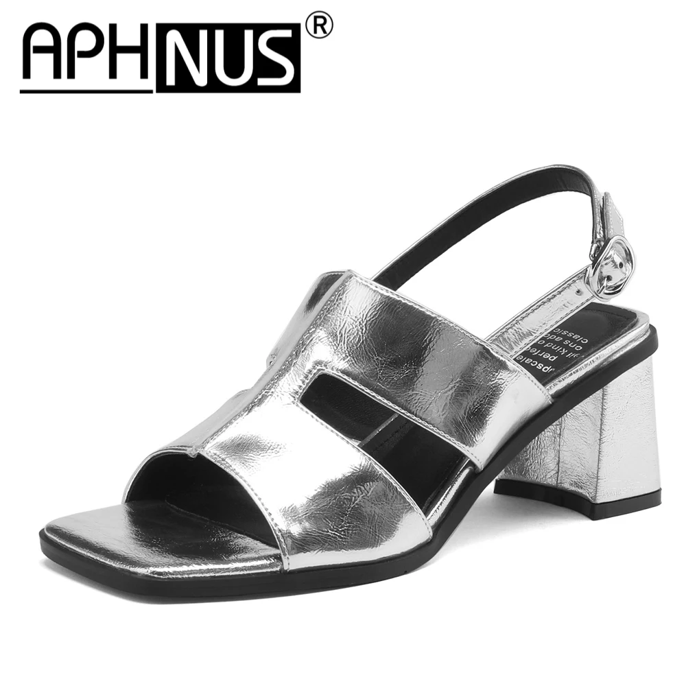 

Женские сандалии-гладиаторы APHNUS из воловьей кожи на среднем каблуке, туфли-лодочки, новинка 2023, серебристо-розовые
