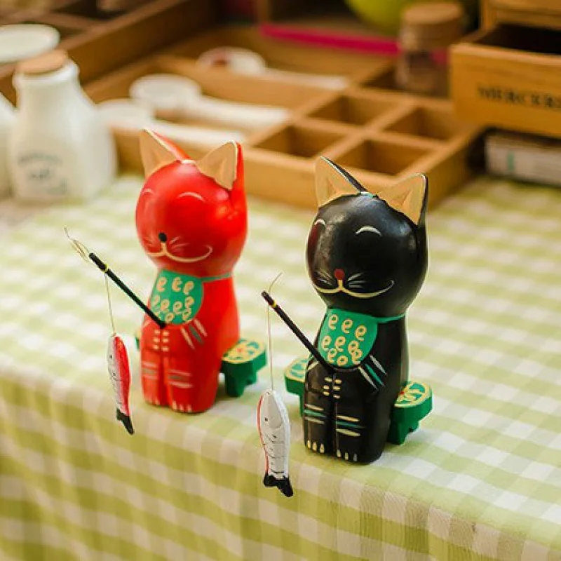 

Cafe Bar Decoration Nordic Log Couple Kitten Fishing Cute Ornaments
