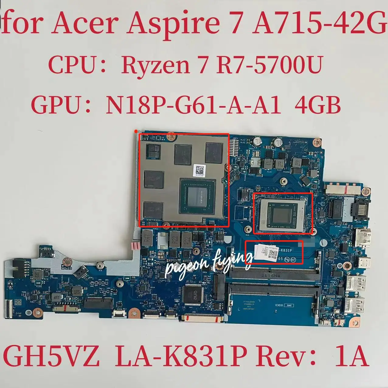 

LA-K831P материнская плата для Acer Aspire 7 A715-42G материнская плата для ноутбука: R7-5700U GPU:N18P-G61-A-A1 4GB NBQAY11004 DDR4 Teste OK