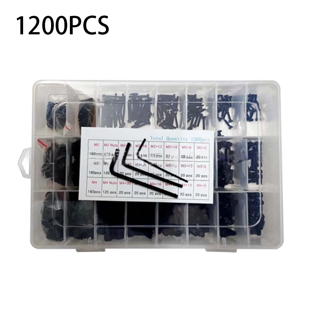 

1200pcs Carbon Steel M2 M3 M 4 Hex Screws with Sealing Gasket Coated Surface Threaded Socket Bolts Wear-resistant Nuts Set