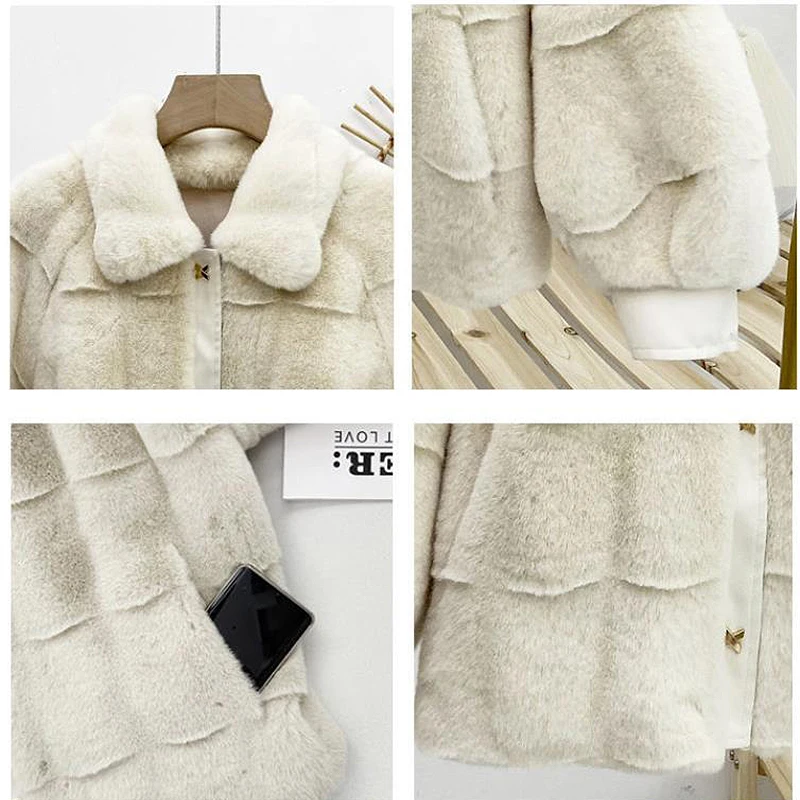 Mink Fur Coat Warm Plush Jackets Women Winter Outerwear 2022 Faux Fur Coat Female Artificial Rex Rabbit Fur Jacket Fluffy Coats