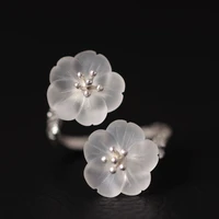chinese style white crystal flower adjustable rings for women girls ethnic 925 sterling silver plum blossom retro open ring jz28