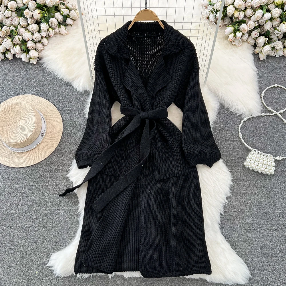 Женский вязаный кардиган Clothland свободный стильный длинный свитер с поясом и