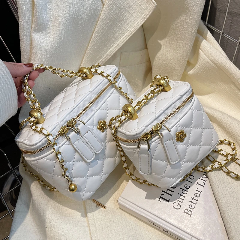 

Fashion Korean Mini Box Leather Quilted Crossbody Bag for Women 2022 Summer Cute Luxury Brand Chain Shoulder Kawaii Handbags