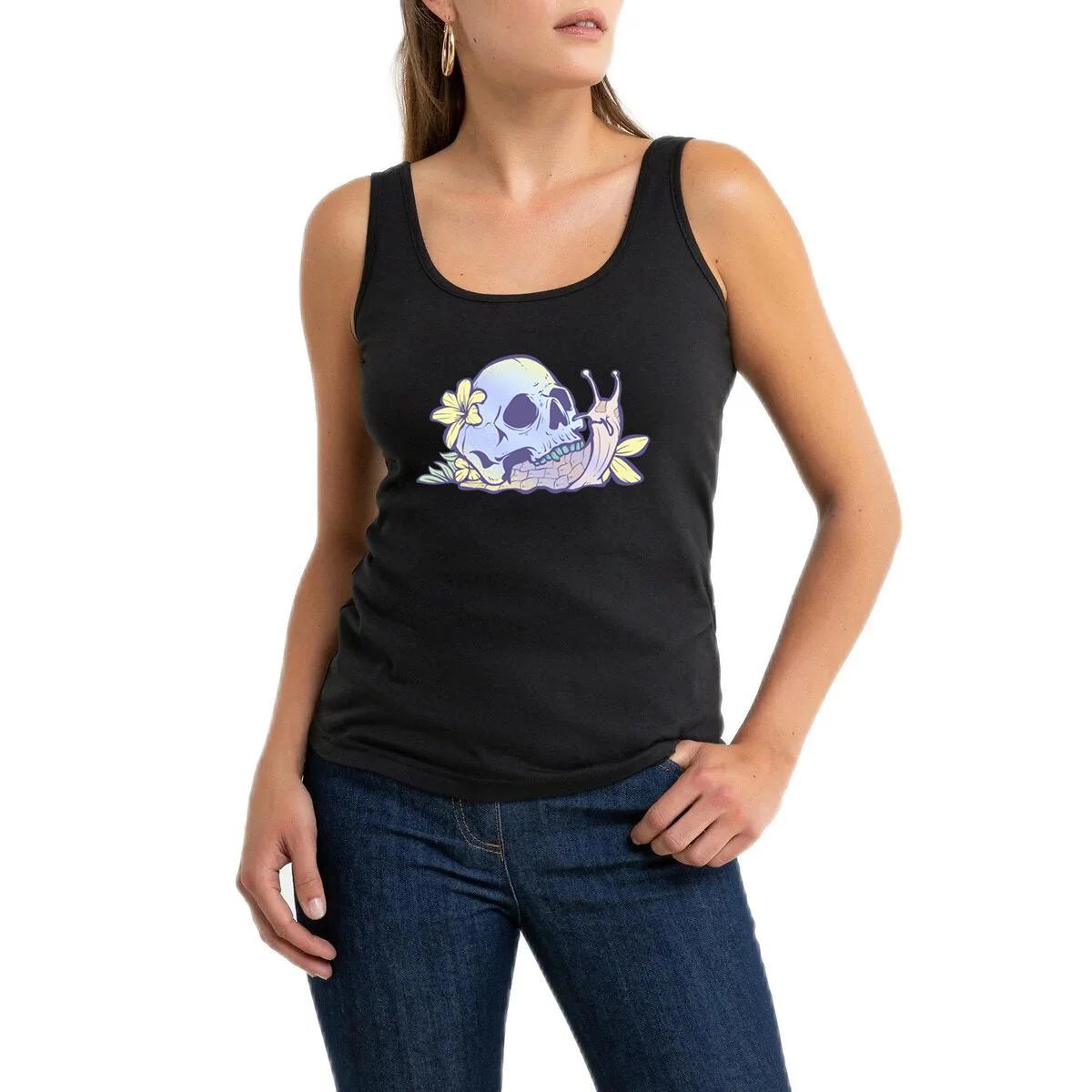 

Cute Pastel Skull Snail Design Goth Sexy Tank Top Women's Casual Personalised Sleeveless T-Shirt Gym Fitness Tee