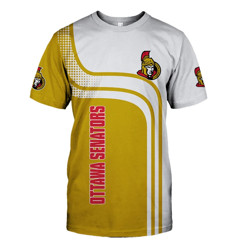

Summer Casual Tops Ottawa Men's fashion White yellow stitching golden armor samurai print Senators T-shirts