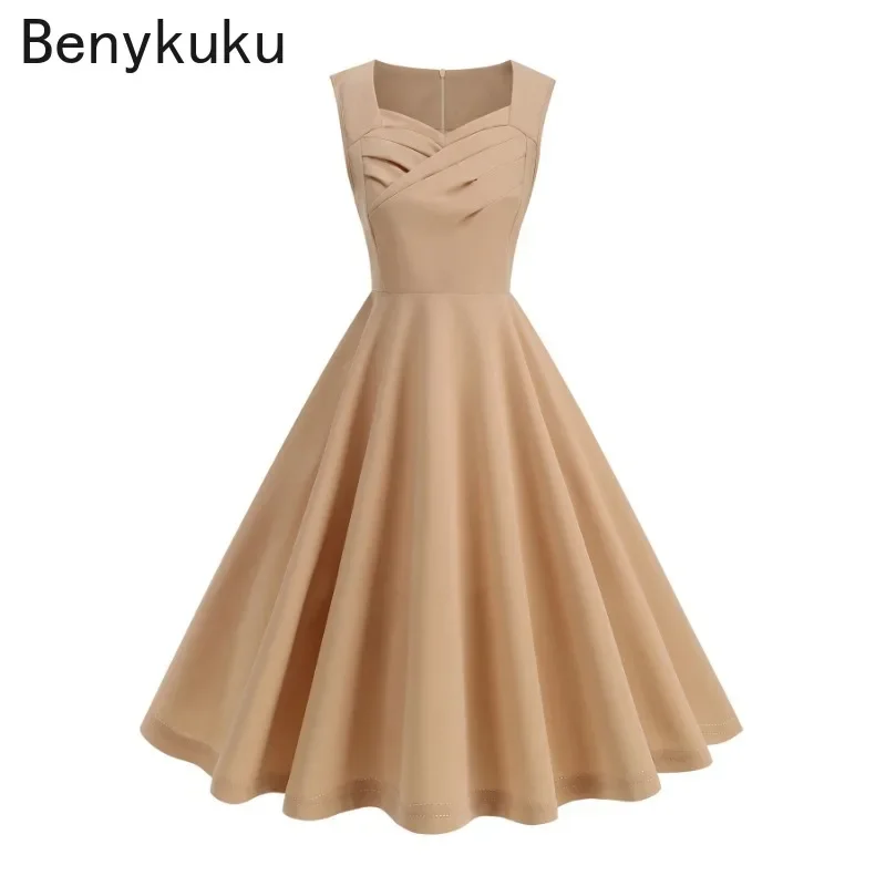 Однотонные винтажные элегантные платья с рюшами спереди 1950-х и 60-х годов для