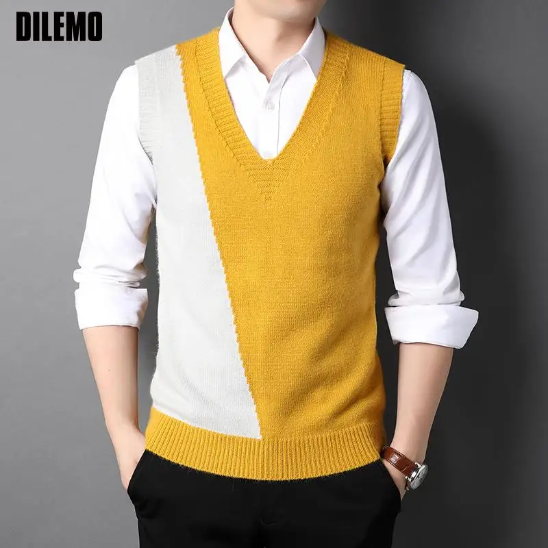 

Мужской трикотажный пуловер без рукавов, повседневный жилет с V-образным вырезом, уличная одежда, 2022